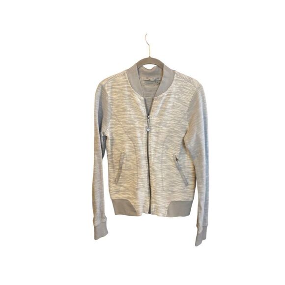 Athleta gray bombastic slub knit bomber style, zip jacket, size small  - Picture 3 of 6